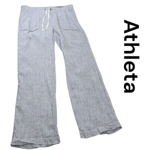 Athleta Striped Linen Wide Leg Lounge Pants Drawstring Waist Women's Size 14